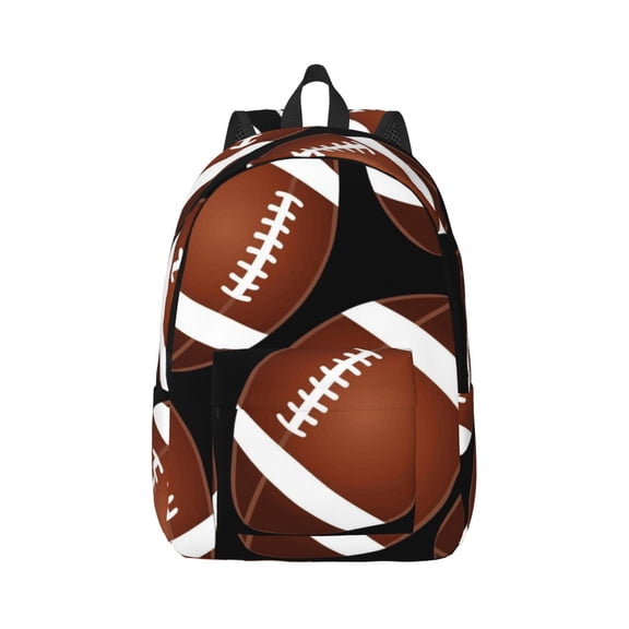 Rateoe Brown Football On Black Pattern Canvas College Laptop Backpack,Travel Daypack,Durable Rucksack Travel Notebook Bag School Backpack Book Bag for Men Women-Medium