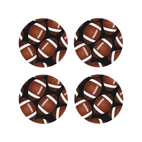 Rateoe Brown Football On Black Drawing Drink Coasters Set of 4 Leather Coasters Spill Protection for Table Desk,Durable and Non Slip Leather Coaster ,4 Inches Drink Mats-Round Shape
