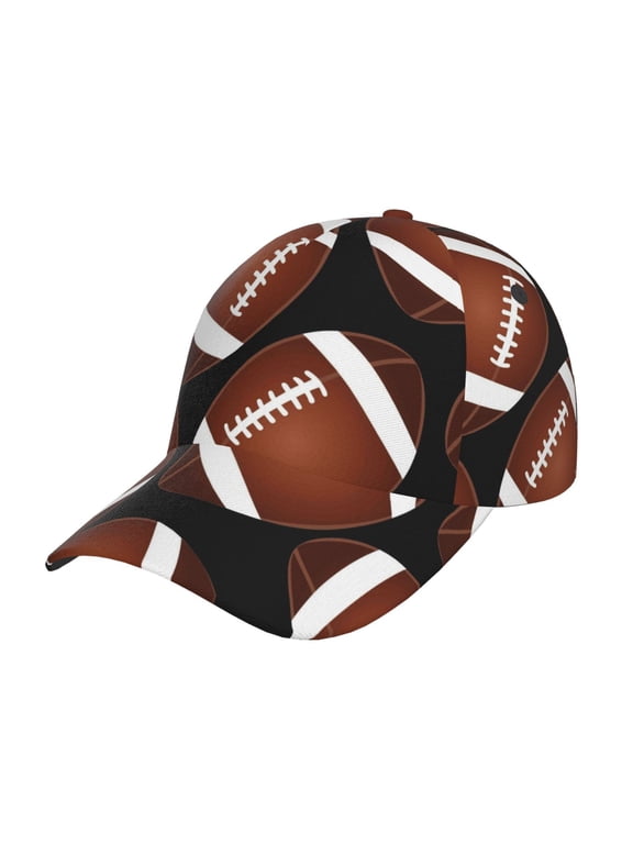 Brown Football On Black Pattern Baseball Cap Outdoor Cap Mountain Dad Hat - Unstructured Soft Cotton Cap-Adjustable UV Protection Cap