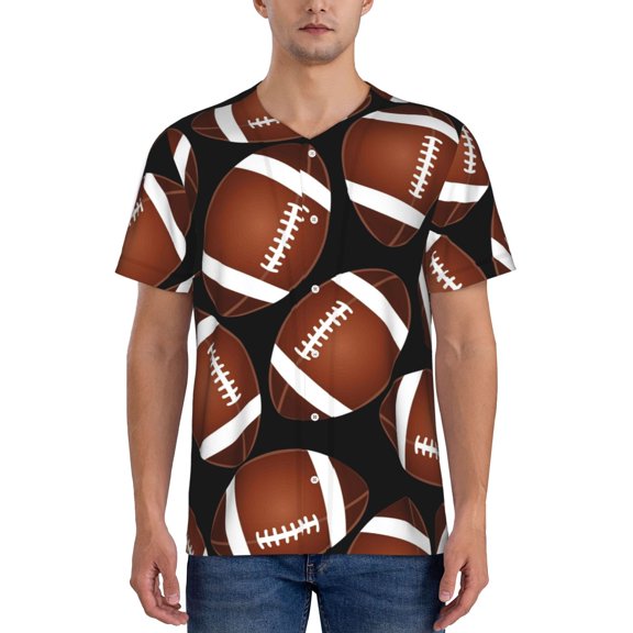 Rateoe Brown Football On Black Pattern Men’s Baseball Short Sleeve Polo Shirt, Midweight Men's Shirt Golf Shirt Polo Shirts Quick Dry Short-Large