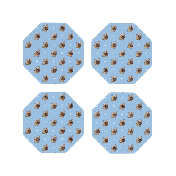 Rateoe Brown French Bulldog Drawing Drink Coasters Set of 4 Leather Coasters Spill Protection for Table Desk,Durable and Non Slip Leather Coaster ,4 Inches Drink Mats-Octagon
