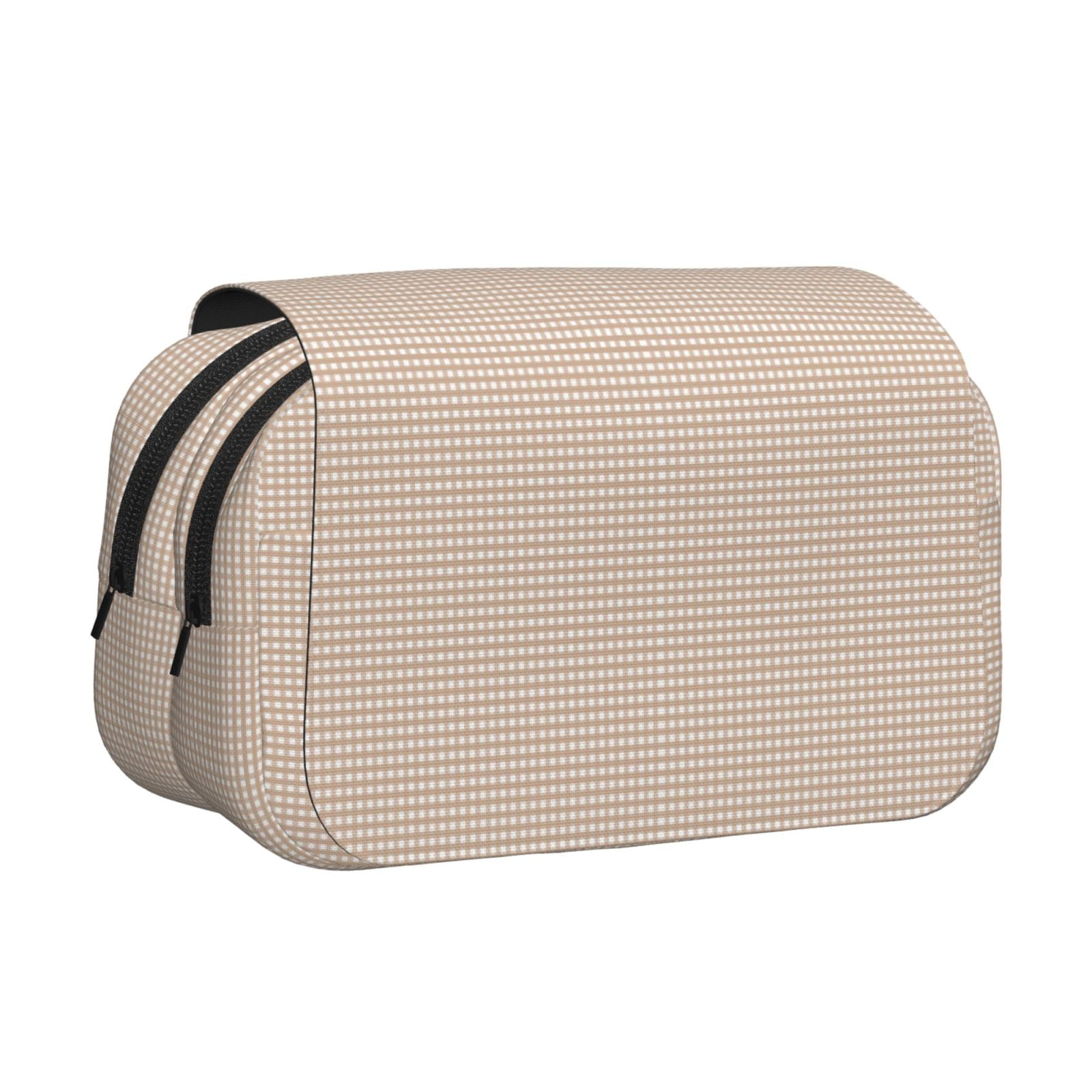 Rateoe Brown Gingham Pattern Double Clamshell Pen Case, Storage Organizer with Two Zipper Compartments– Holds Up to 50 Pencils & Pens