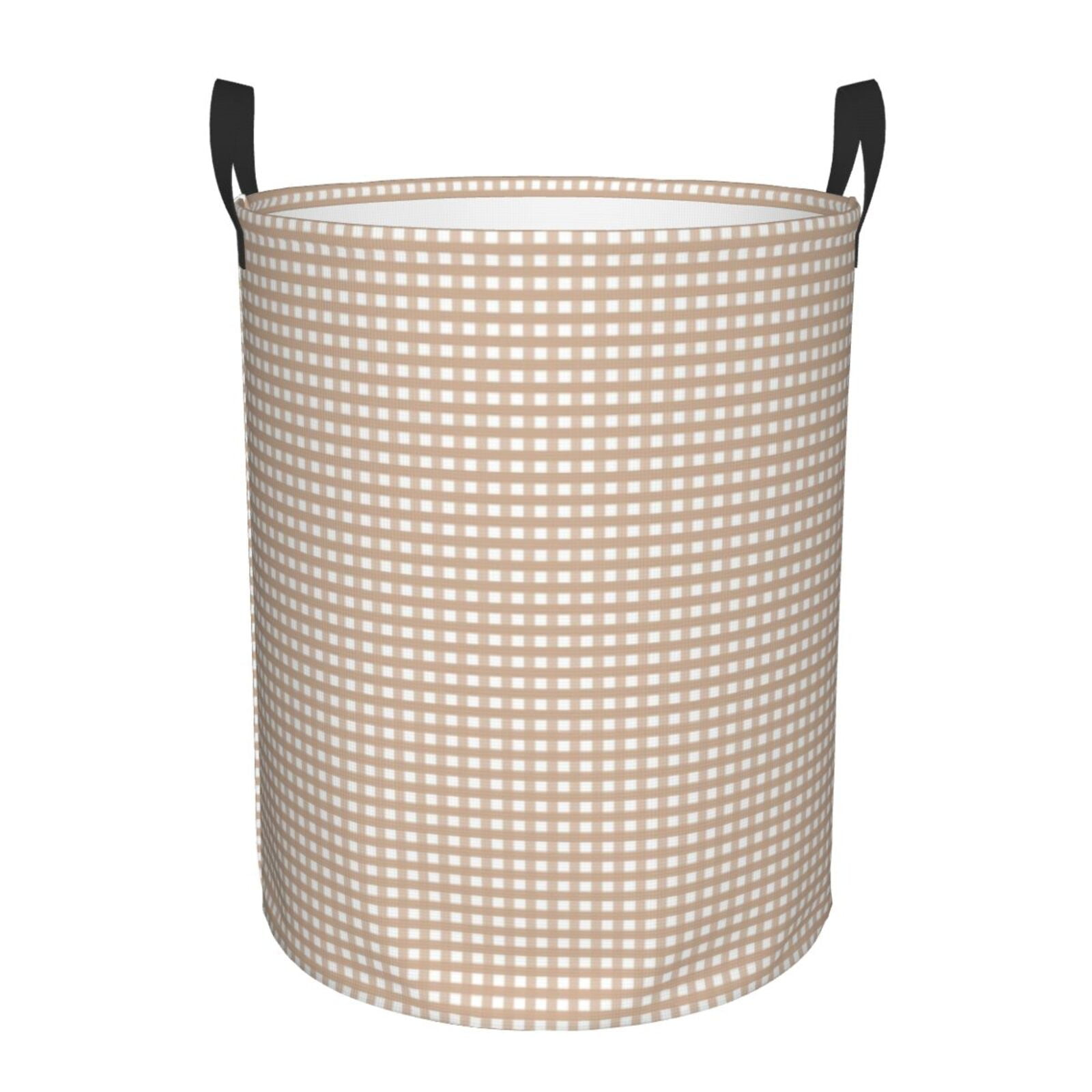 Rateoe Brown Gingham Pattern Round Laundry Hamper Basket, Tall Hamper Basket for Blanket Storage, Nursery Clothes Hamper for Laundry in Bedroom and College Dorm-Small