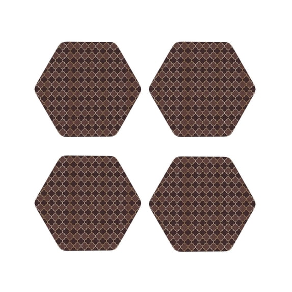 Rateoe Brown Gold Grid Drawing Drink Coasters Set of 4 Leather Coasters Spill Protection for Table Desk,Durable and Non Slip Leather Coaster ,4 Inches Drink Mats-Hexagon