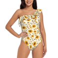 thumbnail image 1 of Rateoe Brown Leaf Sunflower Pattern Women One Piece Swimsuits Tummy Control One Shoulder Bathing Suits Ruffle Swimwear-, 1 of 6