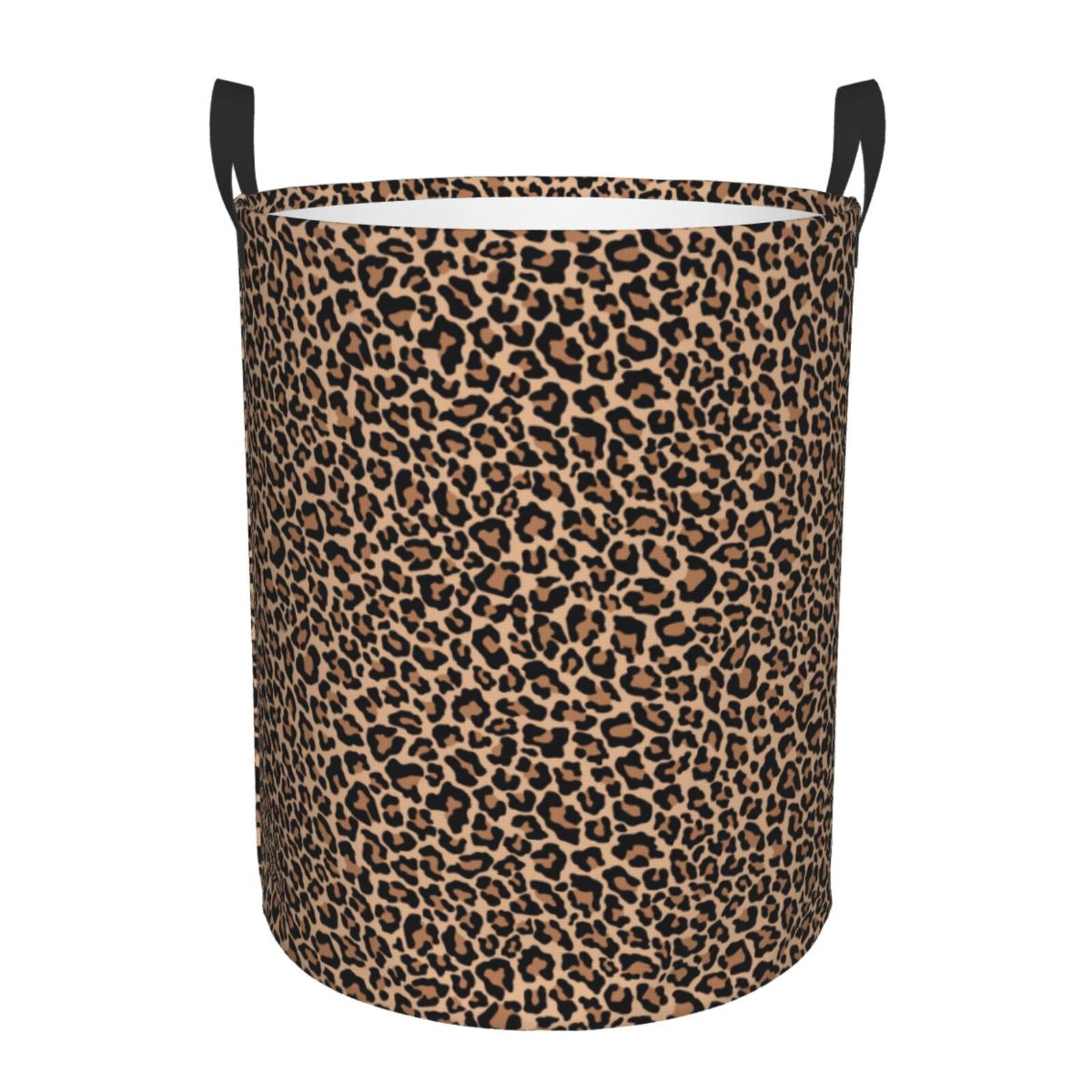 Rateoe Brown Leopard Pattern Round Laundry Hamper Basket, Tall Hamper Basket for Blanket Storage, Nursery Clothes Hamper for Laundry in Bedroom and College Dorm-Medium