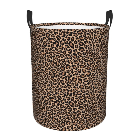 Rateoe Brown Leopard Pattern Round Laundry Hamper Basket, Tall Hamper Basket for Blanket Storage, Nursery Clothes Hamper for Laundry in Bedroom and College Dorm-Small