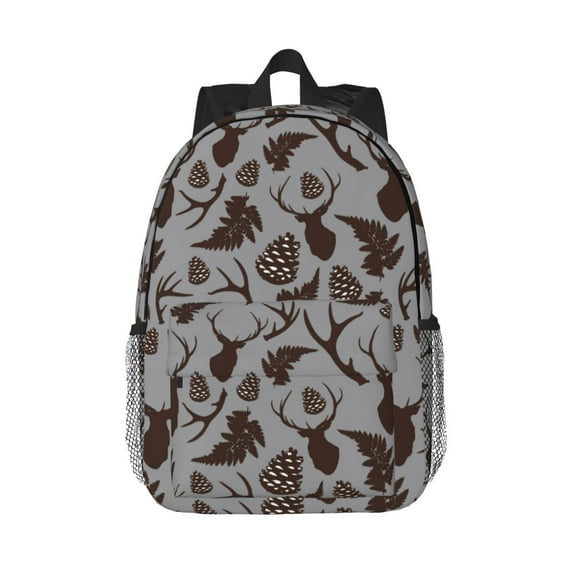 Rateoe Brown Moose with Pinecones Pattern Student Backpack Water-resistant Backpack 15-inch Laptop Backpack Lightweight Adjustable School Backpack