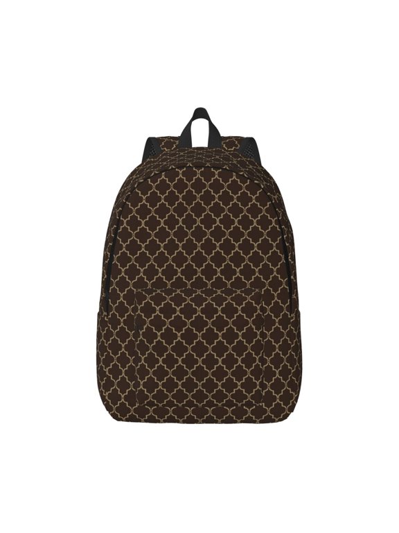 Brown Moroccan Trellis Pattern Canvas College Laptop Backpack,Travel Daypack,Durable Rucksack Travel Notebook Bag School Backpack Book Bag for Men Women-Small