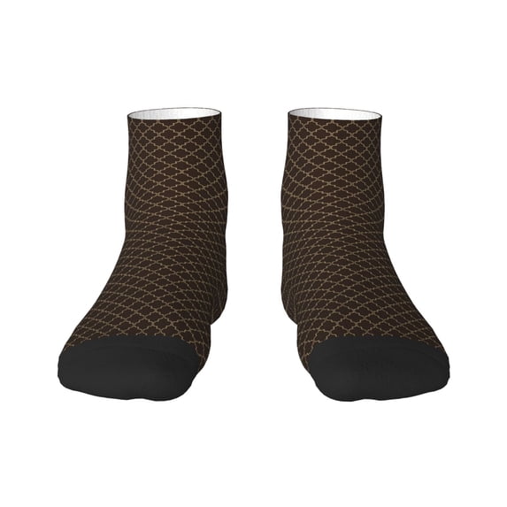 Rateoe Brown Moroccan Trellis Pattern Quarter Crew Socks,Toe Seamed Ankle Socks,Cotton Cushioned Breathable Athletic Crew Sports Socks