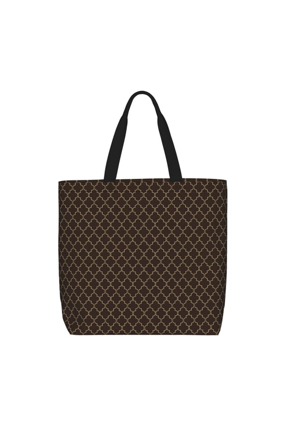 Brown Moroccan Trellis Print Lightweight Tote Bag for Women, Water-Resistant Shoulder Bag with Zipper, Spacious Casual Handbag for Work, School, Shopping