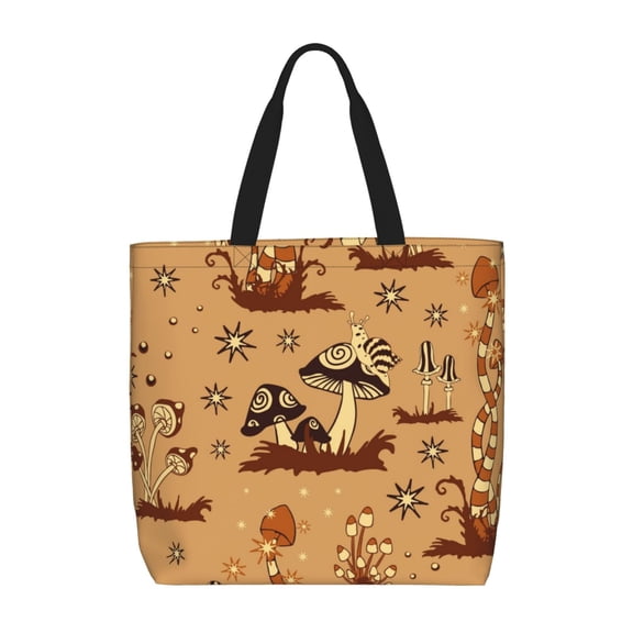 Rateoe Brown Mushrooms Print Lightweight Tote Bag for Women, Water-Resistant Shoulder Bag with Zipper, Spacious Casual Handbag for Work, School, Shopping