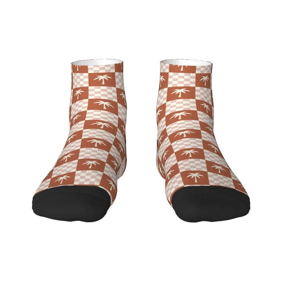 Rateoe Brown Palms Pattern Quarter Crew Socks,Toe Seamed Ankle Socks,Cotton Cushioned Breathable Athletic Crew Sports Socks