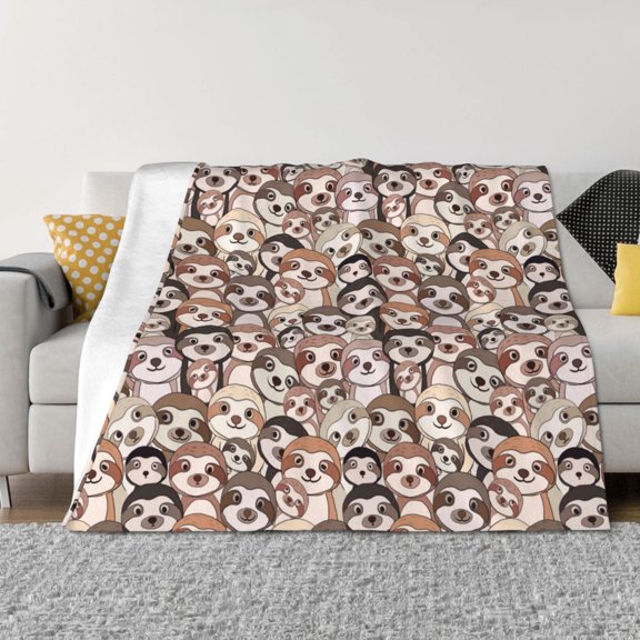 Rateoe Brown Sloth Pattern Flannel Throw Blanket, Ultra-soft Blanket for Bed, Couch, Car, Hypoallergenic Anti-pilling blanket-
