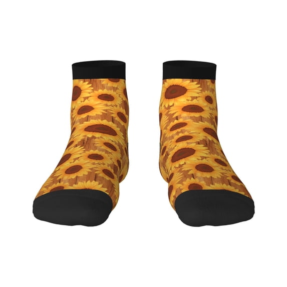 Rateoe Brown Wood Grain Sunflower A Pattern Quarter Crew Socks,Toe Seamed Ankle Socks,Cotton Cushioned Breathable Athletic Crew Sports Socks