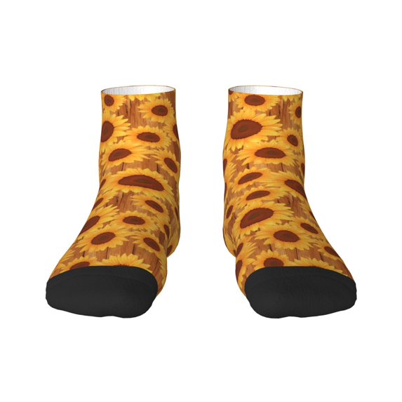 Rateoe Brown Wood Grain Sunflower A Pattern Quarter Crew Socks,Toe Seamed Ankle Socks,Cotton Cushioned Breathable Athletic Crew Sports Socks
