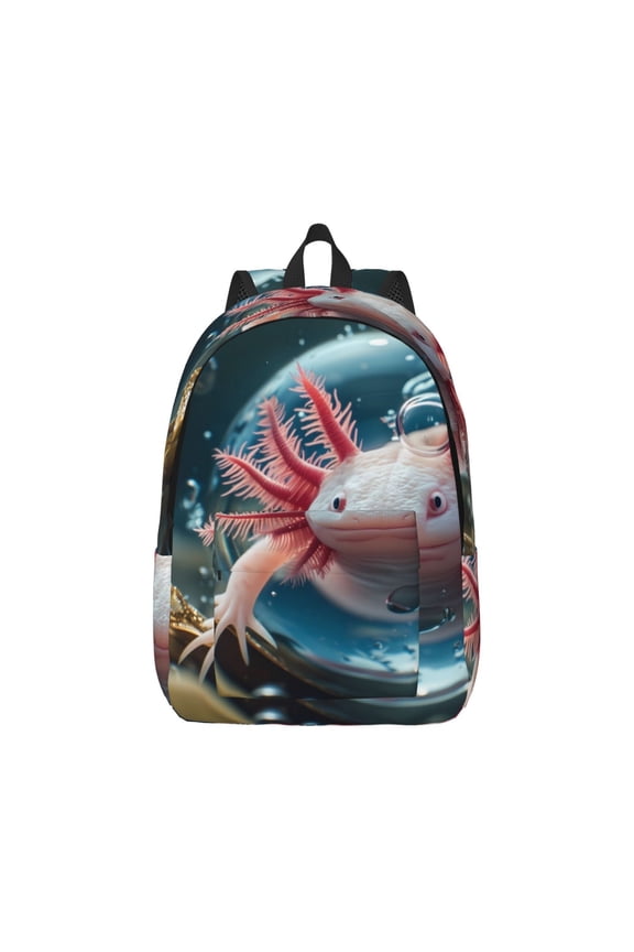 Bubbles Axolotl Fantasy Pattern Canvas College Laptop Backpack,Travel Daypack,Durable Rucksack Travel Notebook Bag School Backpack Book Bag for Men Women-Medium