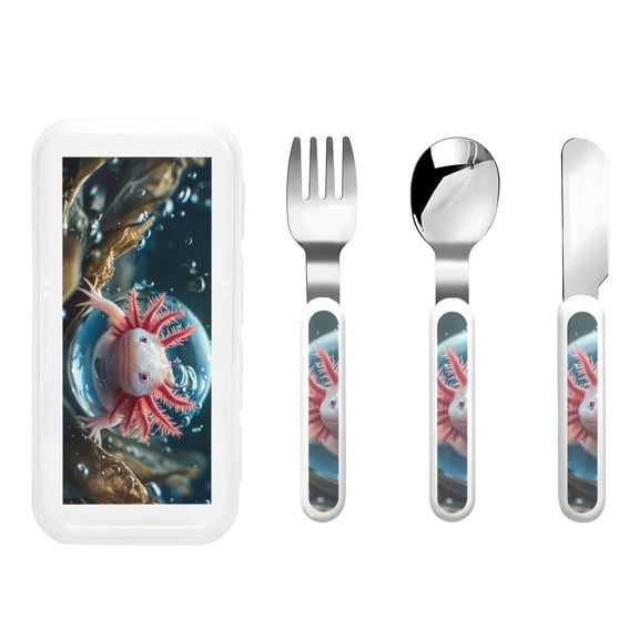 Rateoe Bubbles Axolotl Fantasy for Stainless Steel Kids Silverware Set - Child and Toddler Safe Flatware - Children's Knife, Fork And Spoon Set