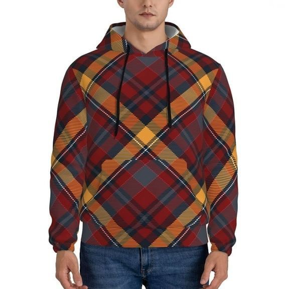 Rateoe Buffalo Check Plaid Pattern Mens Hoodie, Pullover Hooded Sweatshirt, Kangaroo Pocket Hoodie Ideal for Daily Wear, Travel and Home-XX-Large