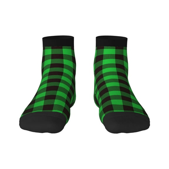 Rateoe Buffalo Plaid Green Black Pattern Quarter Crew Socks,Toe Seamed Ankle Socks,Cotton Cushioned Breathable Athletic Crew Sports Socks