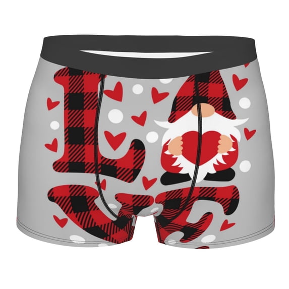 Rateoe Buffalo Plaid Love And Gnome Mens Boxer Briefs Poly Spandex Performance Boxer Briefs Underwear Hem Boxer Briefs - Small