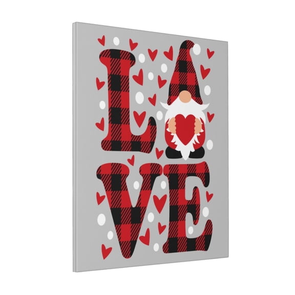 Rateoe Buffalo Plaid Love And Gnome Pattern Decorative Picture – Unique Modern Wall Art, Ready-to-Hang Canvas Print for Home (Vertical)