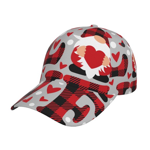 Rateoe Buffalo Plaid Love And Gnome Pattern Mens Baseball Cap Adjustable Curved Brim Hat, Soft Cotton Sports Cap for Outdoor, Casual, and Everyday Wear, Comfortable & Breathable