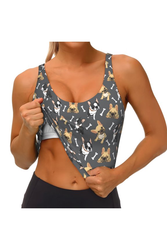 Bulldog And BONES Print Womens' Sports Bras Scoop Neck Sports Vest- Padded U Back Seamless High Impact Support
