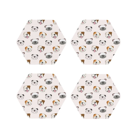 Rateoe Bulldog Face Drawing Drink Coasters Set of 4 Leather Coasters Spill Protection for Table Desk,Durable and Non Slip Leather Coaster ,4 Inches Drink Mats-Hexagon