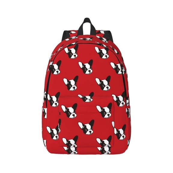 Rateoe Bulldog Red Pattern Canvas College Laptop Backpack,Travel Daypack,Durable Rucksack Travel Notebook Bag School Backpack Book Bag for Men Women-Small