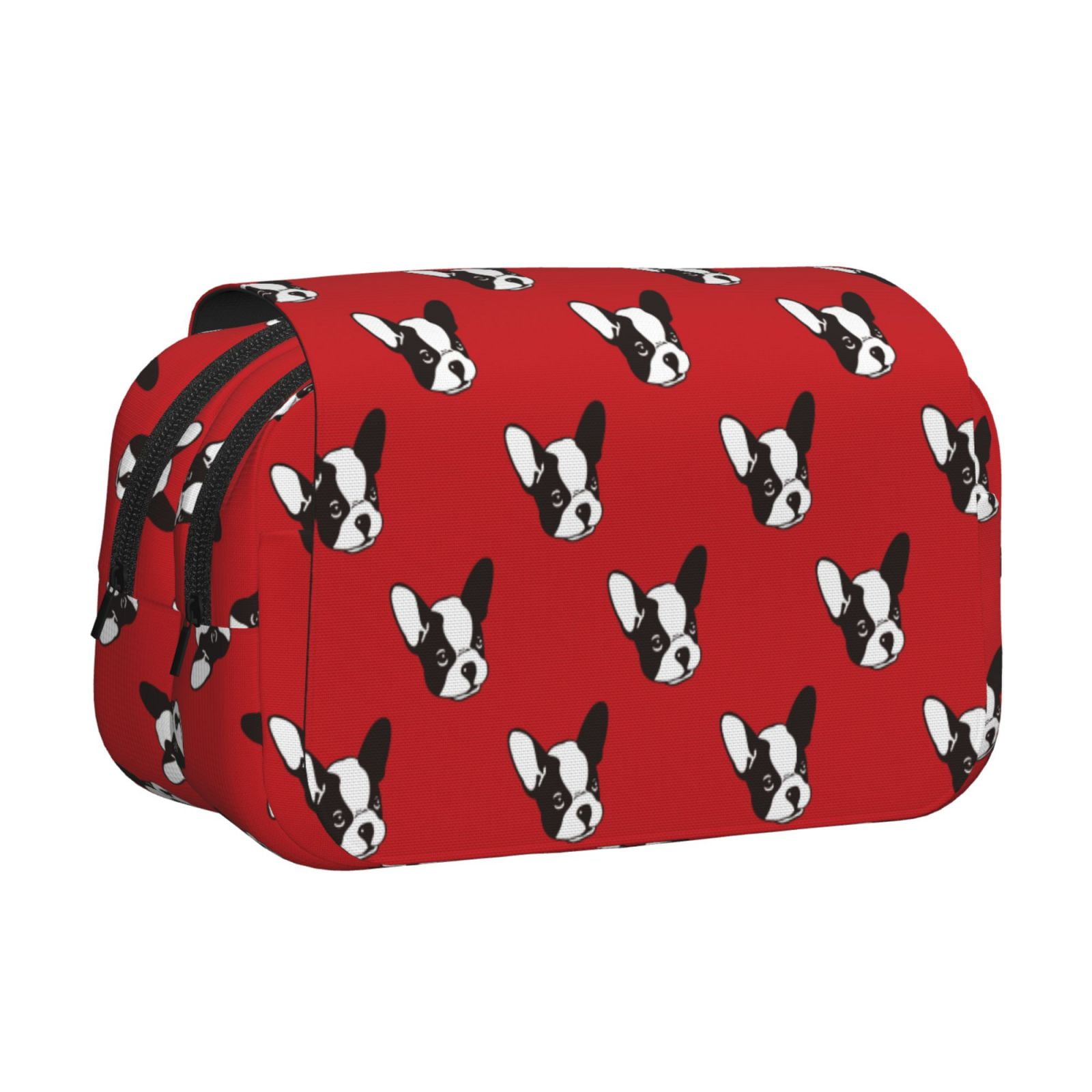 Rateoe Bulldog Red Pattern Double Clamshell Pen Case, Storage Organizer with Two Zipper Compartments– Holds Up to 50 Pencils & Pens