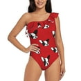 thumbnail image 1 of Rateoe Bulldog Red Pattern Women One Piece Swimsuits Tummy Control One Shoulder Bathing Suits Ruffle Swimwear-Large, 1 of 6
