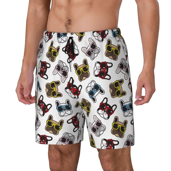Rateoe Bulldog Sunglasses Face Pattern Men’s Swim Shorts with Compression Liner – Double-Layered Quick-Dry Swimwear, Comfortable & Stretchy Beach Shorts-Medium