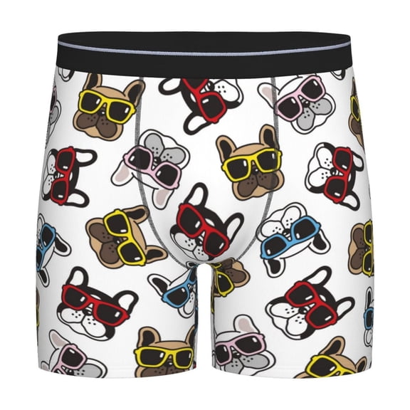 Rateoe Bulldog Sunglasses Face Print Men’s Underwear Boxer Briefs Soft Comfortable Underwear Boxer Briefs, Long Leg Briefs,Anti-chafing Boxer Briefs