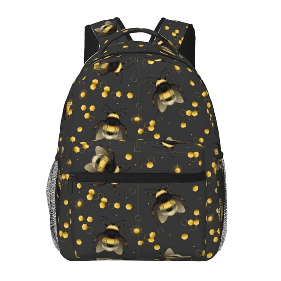 Rateoe Bumblebee Pattern Casual Backpack for School, Work, Travel – Adjustable Straps, Multiple Compartments – Ergonomic Design, Fits Laptops and Tablets