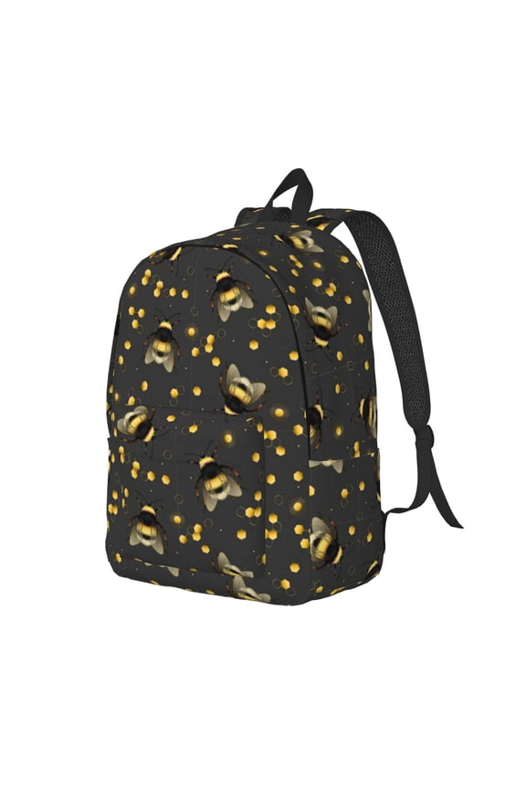 Bumblebee Pattern Durable Canvas Backpack for Men & Women – Stylish & Lightweight – Adjustable Straps, Multiple Pockets – Fits 15-17 Inch LaptopsSmall