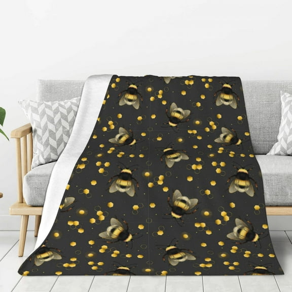 Rateoe Bumblebee Pattern Flannel Throw Blanket, Ultra-soft Blanket for Bed, Couch, Car, Hypoallergenic Anti-pilling blanket-40"x30"(Vertical)