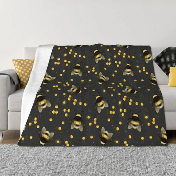 Rateoe Bumblebee Pattern Flannel Throw Blanket, Ultra-soft Blanket for Bed, Couch, Car, Hypoallergenic Anti-pilling blanket-