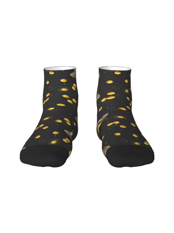Bumblebee Pattern Quarter Crew Socks,Toe Seamed Ankle Socks,Cotton Cushioned Breathable Athletic Crew Sports Socks