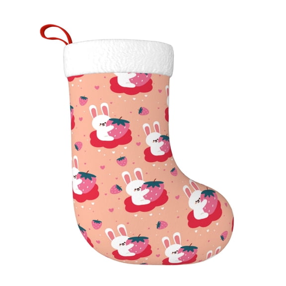 Rateoe Bunny And Strawberry Print Christmas Stockings,18 Inch Large Christmas Stockings Decoration Ornaments for Holiday Home Fireplace Indoors