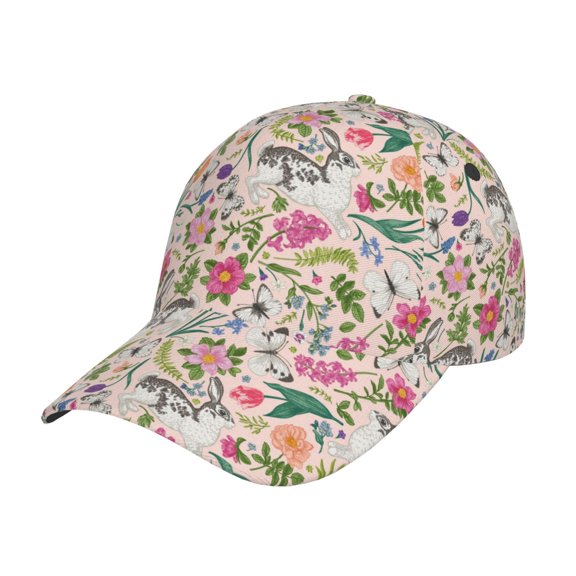 Rateoe Bunny Floral Pattern Baseball Cap Outdoor Cap Mountain Dad Hat - Unstructured Soft Cotton Cap-Adjustable UV Protection Cap