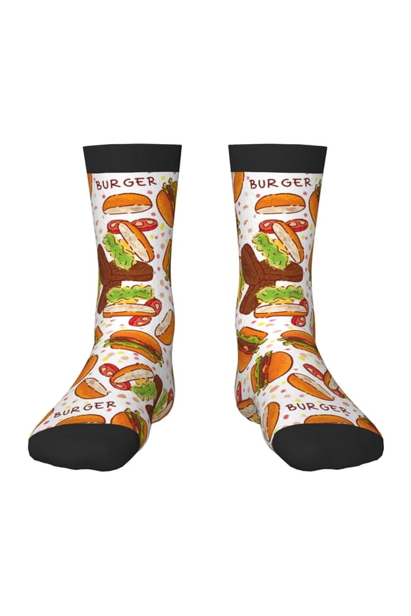 Burger Pattern Children's Socks, Socks Gifts ,kids Crew Soft Cotton Socks , Moisture-Wicking, Durable, Ideal for Daily Wear & Sports