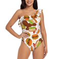 thumbnail image 1 of Rateoe Burger Pattern Women One Piece Swimsuits Tummy Control One Shoulder Bathing Suits Ruffle Swimwear-Large, 1 of 6