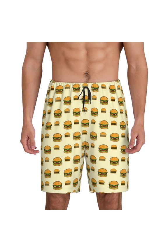Burgers And Hot Dogs Print Men's Lounge Shorts – Soft & Breathable Pajama Bottoms with Pockets, Elastic Waistband, Lightweight Sleepwear for Nightwear & Loungewear-XX-Large