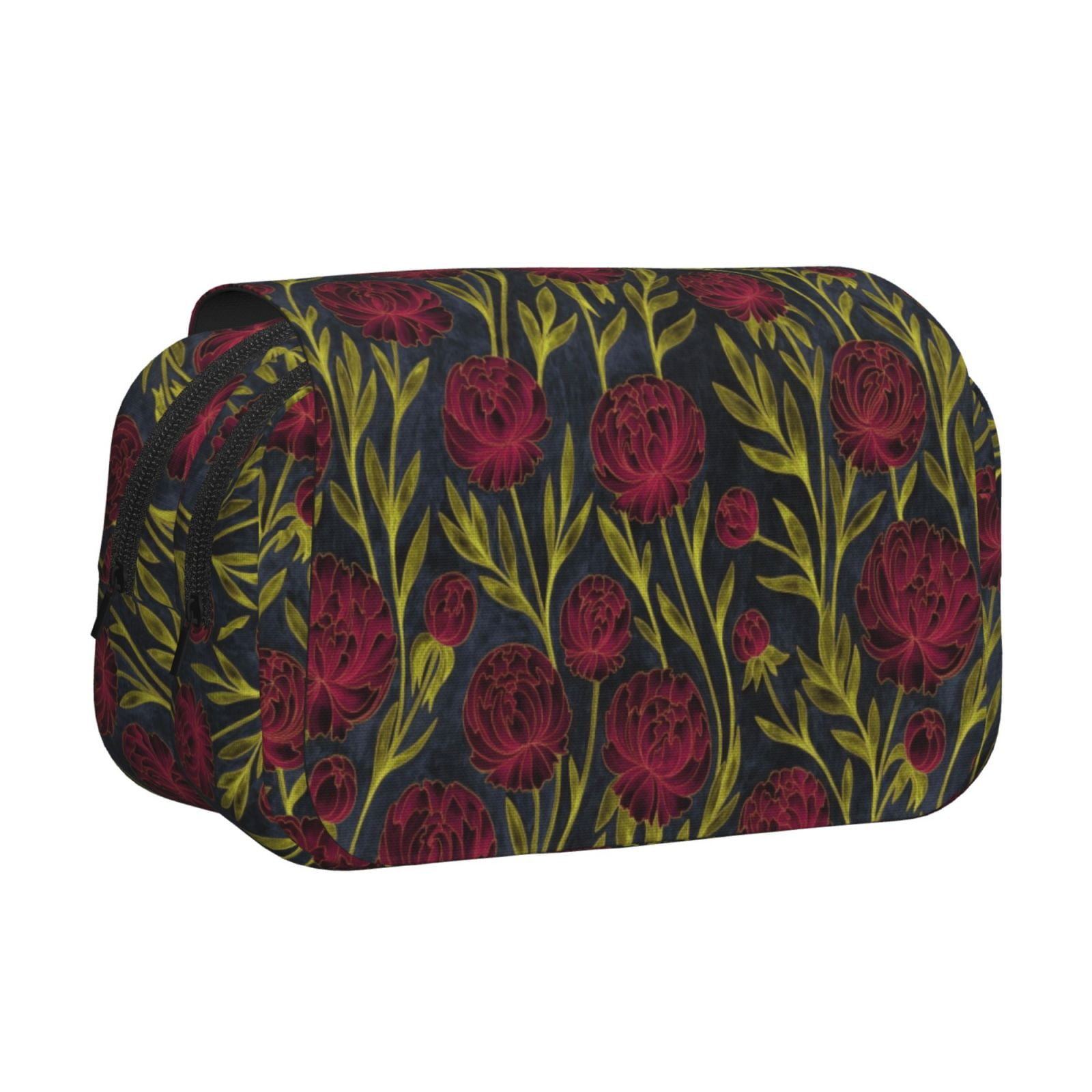 Rateoe Burgundy Peony Flowers Pattern Double Clamshell Pen Case, Storage Organizer with Two Zipper Compartments– Holds Up to 50 Pencils & Pens