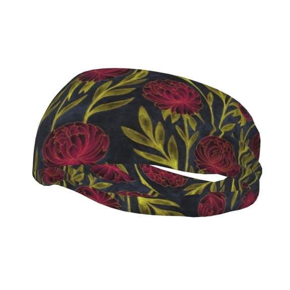 Rateoe Burgundy Peony Flowers Pattern Sports Headbands ,Moisture Wicking Workout Headband, Sweatband Headbands for Running,Cycling,Yoga,Hairband for Women and Men