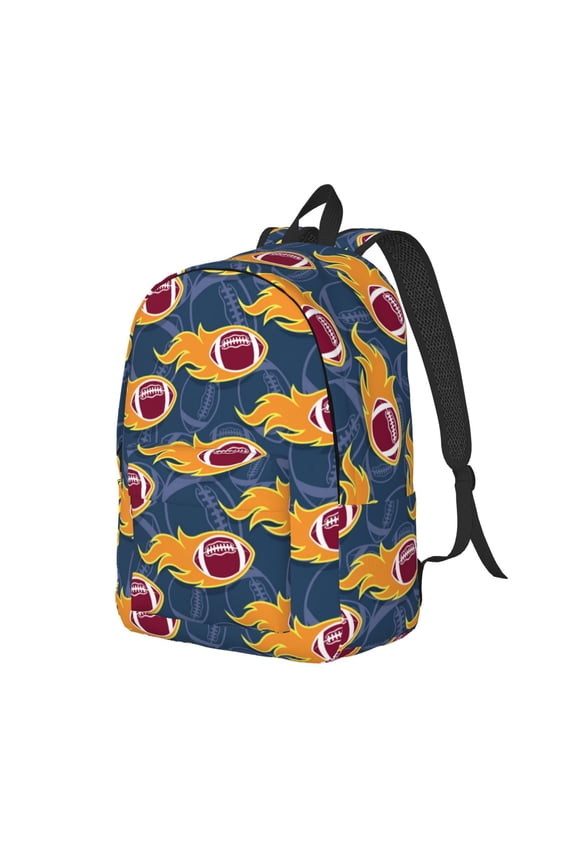 Burning Rugby Balls Pattern Durable Canvas Backpack for Men & Women – Stylish & Lightweight – Adjustable Straps, Multiple Pockets – Fits 15-17 Inch LaptopsSmall
