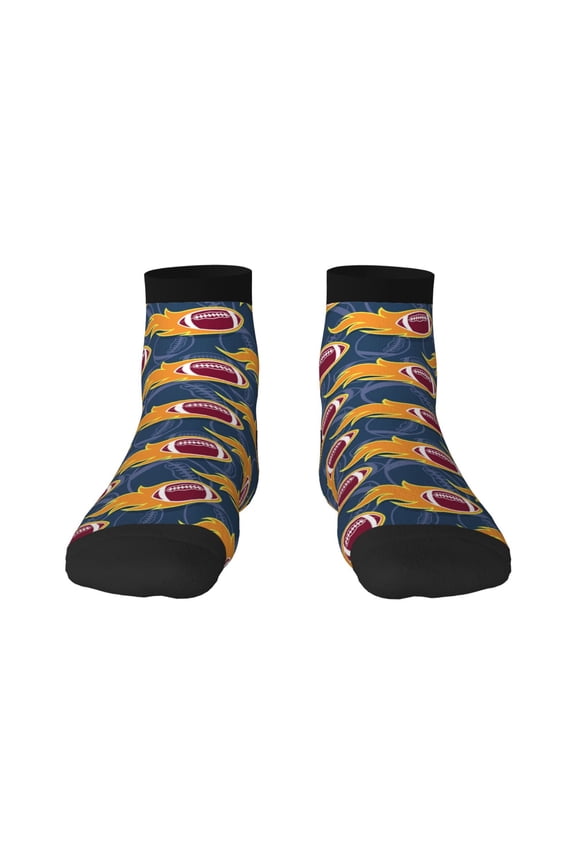 Burning Rugby Balls Pattern Quarter Crew Socks,Toe Seamed Ankle Socks,Cotton Cushioned Breathable Athletic Crew Sports Socks