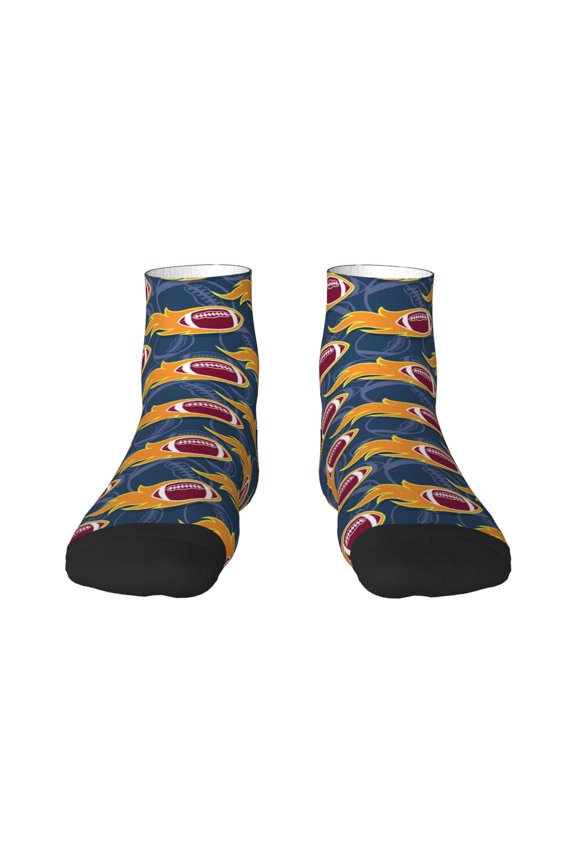Burning Rugby Balls Pattern Quarter Crew Socks,Toe Seamed Ankle Socks,Cotton Cushioned Breathable Athletic Crew Sports Socks
