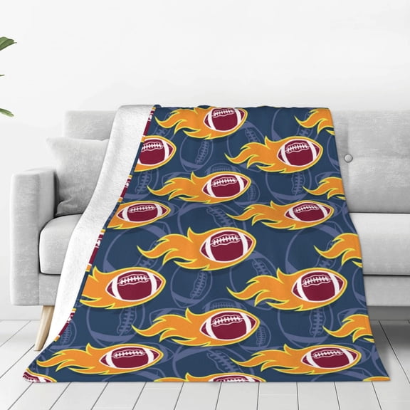 Rateoe Burning Rugby Balls Print Fuzzy Fleece Throw Blanket Extra Large,Super Soft,Fluffy and Warm Blankets for Couch,Bed,All Season Use (50"x40")